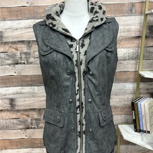 Montana Co. Faux Grey Gun Metal Leather Vest w/Hood